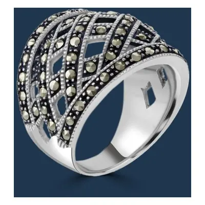 John Greed Signature Silver Marcasite Wide Ring For Women