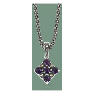 John Greed Signature Silver Marcasite & Amethyst CZ Grid Necklace For Women