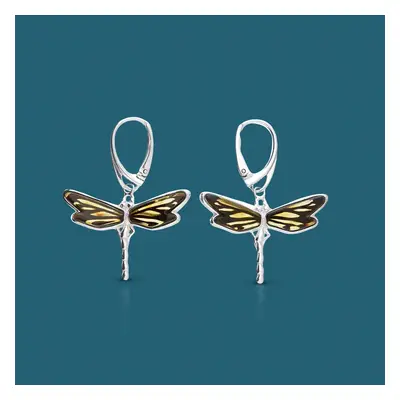 John Greed Signature Silver Amber Dragonfly Drop Earrings For Women