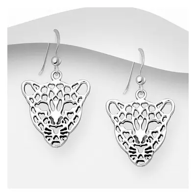 John Greed Signature Silver Tiger Head Outline Drop Earrings For Women