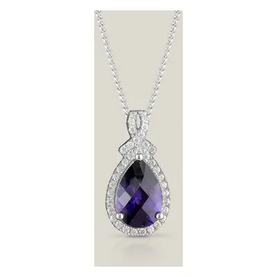 John Greed Signature Silver Purple CZ Pear Halo Necklace For Women