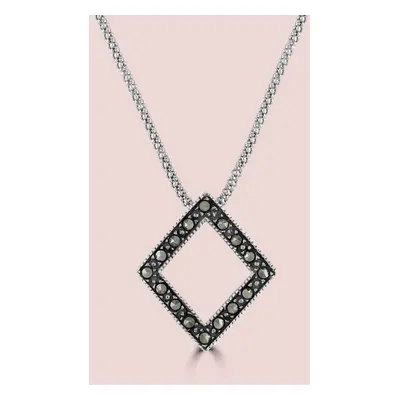 John Greed Signature Silver Marcasite Open Square Necklace For Women