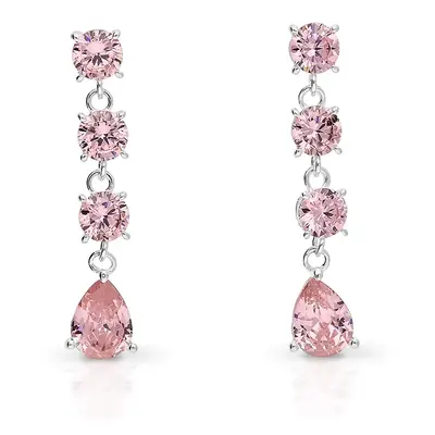 John Greed Signature Silver Pink CZ 4 Dangle Drop Earrings For Women