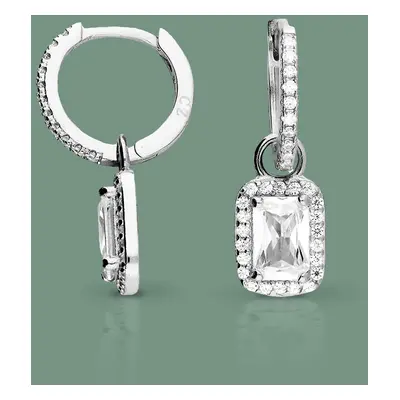 John Greed Signature Silver Rectangular CZ Huggie Hoop Earrings For Women