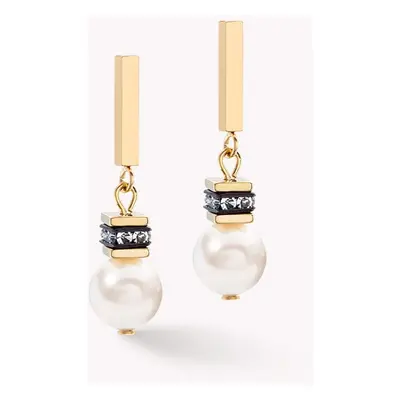 Coeur De Lion Classic GEOCUBE Earrings Gold Crystal Pearl White For Women