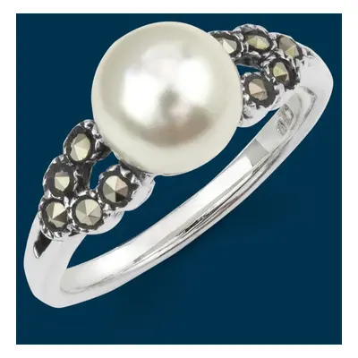 John Greed Signature Silver Marcasite & Pearl Ring For Women