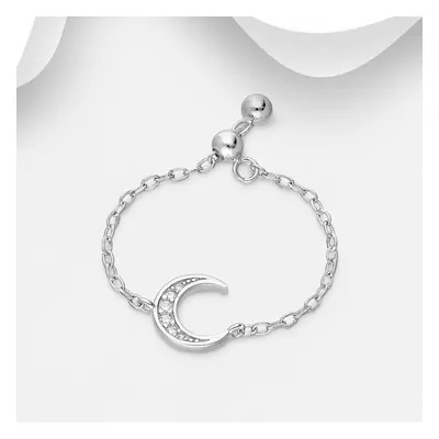 John Greed Signature Silver CZ Moon Adjustable Chain Ring For Women