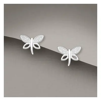 John Greed Tempest Meadow Silver CZ Cut Out Dragonfly Stud Earrings For Women