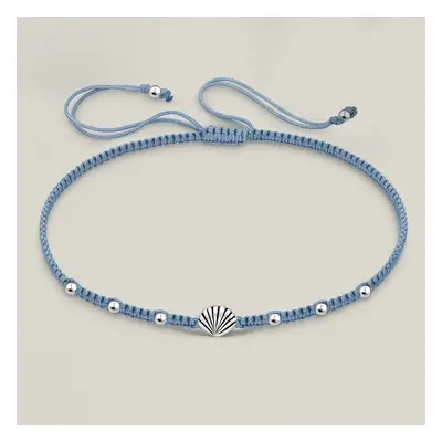 John Greed Tempest Cove Silver Shell Bead Blue Thread Bracelet For Women