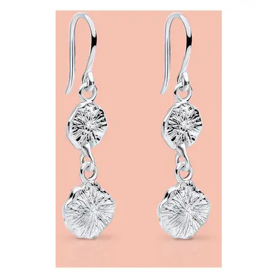 John Greed Portrait Sketch Silver Textured Disc Drop Earrings For Women