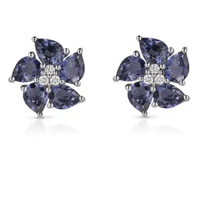 Fine Jewellery by John Greed 9ct White Gold Iolite Peony Flower Stud Earrings For Women