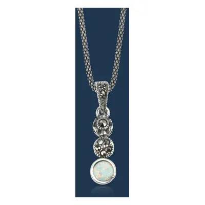 John Greed Signature Silver Marcasite & Opal Small Circle Necklace For Women