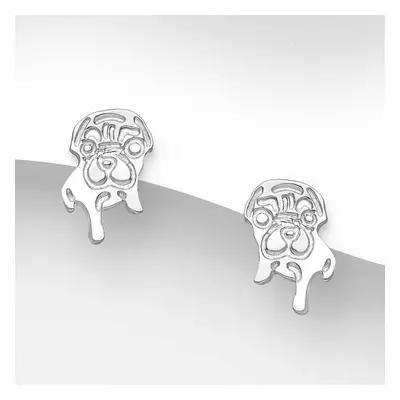 John Greed Signature Silver Sitting Pug Dog Stud Earrings For Women