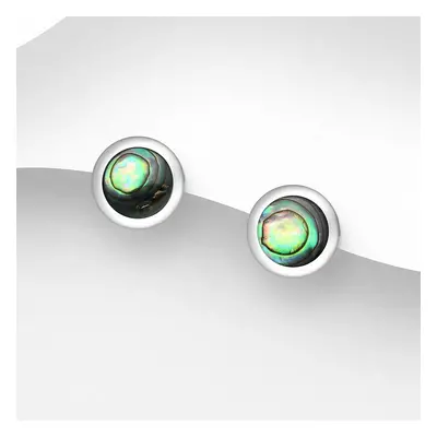 John Greed Signature Silver Abalone Circular Stud Earrings For Women