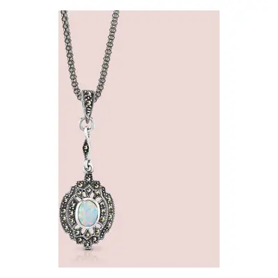 John Greed Signature Silver Marcasite & Opal Necklace For Women