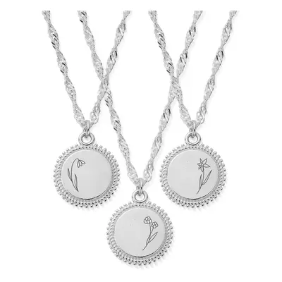 ChloBo Silver Birth Flower Personalised Moon Coin Necklace For Women