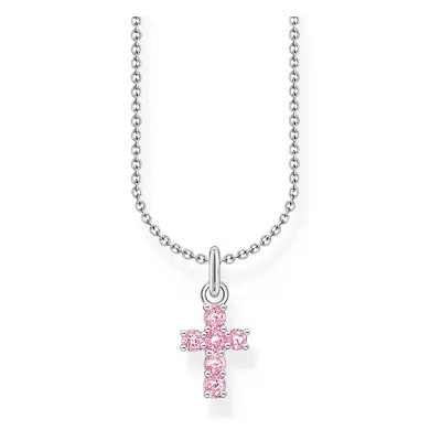 THOMAS SABO Silver Pink CZ Cross Necklace For Women