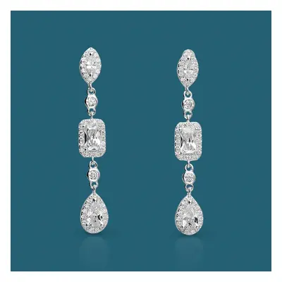 John Greed Signature Silver CZ Mixed Halo Drop Earrings For Women