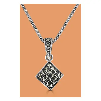 John Greed Signature Silver Marcasite Square Necklace For Women