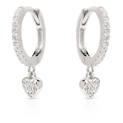 John Greed Signature Silver CZ Heart Charm Huggie Hoop Earrings For Women