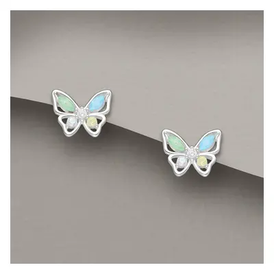 John Greed Tempest Meadow Silver Blue & Green CZ Butterfly Stud Earrings For Women