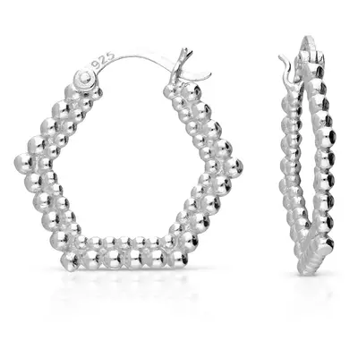 John Greed Signature Silver Flat Bead Pentagon Hoop Earrings For Women