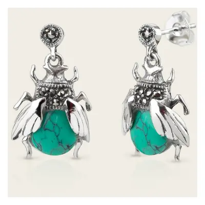 John Greed Tempest Serre Silver Marcasite & Turquoise Bee Earrings For Women