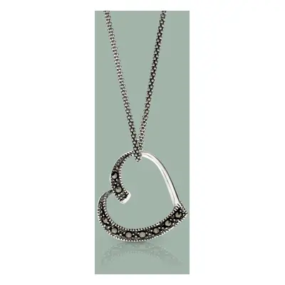 John Greed Signature Silver Marcasite Floating Heart Necklace For Women