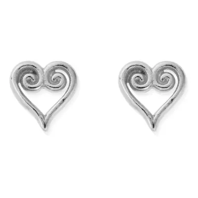 ChloBo Silver Scroll Heart Stud Earrings For Women