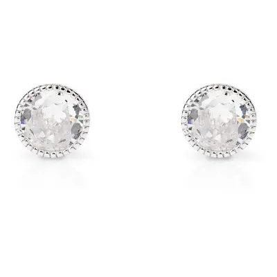 John Greed Signature Silver Round CZ Milgrain Stud Earrings For Women