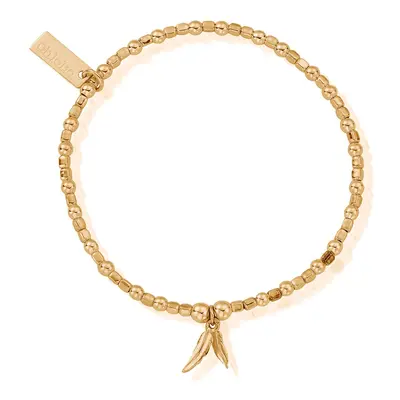 ChloBo Gold Plated Mini Cube Double Feather Bracelet For Women