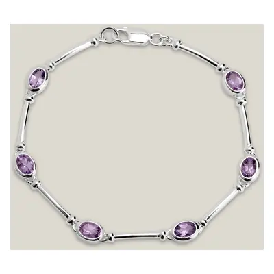 John Greed Signature Silver Oval Amethyst Bars Bracelet For Women