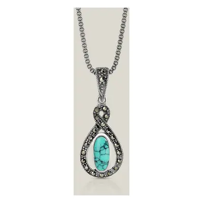 John Greed Signature Silver Marcasite & Turquoise Infinity Necklace For Women