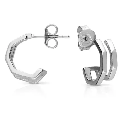 John Greed Signature Silver Split Pentagon Huggie Hoop Earrings For Women