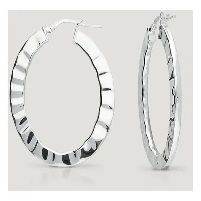 John Greed CANDY Cane Silver Ripple Contour Hoop Earrings For Women