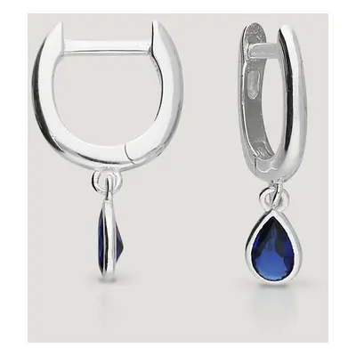 John Greed CANDY Cane Silver Blue Teardrop Stone Drop Huggie Hoop Earrings For Women