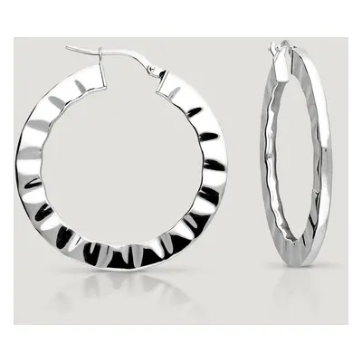 John Greed CANDY Cane Silver Ripple Effect Hoop Earrings For Women