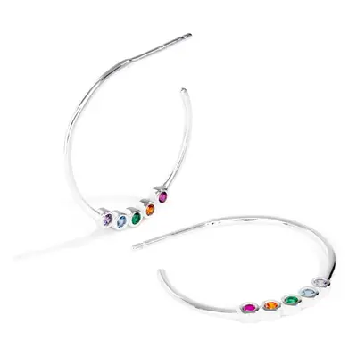 John Greed Signature Silver Rainbow CZ Open Hoop Earrings For Women