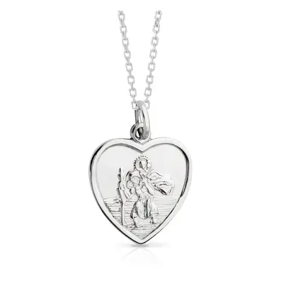 John Greed Signature Silver Medium St Christopher Heart Necklace For Women