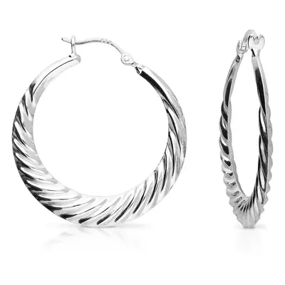 John Greed Signature Silver Tapered Twist Hoop Earrings For Women