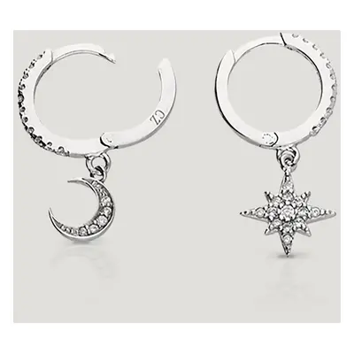 John Greed CANDY Sky Silver CZ Moon & Star Huggie Hoop Earrings For Women