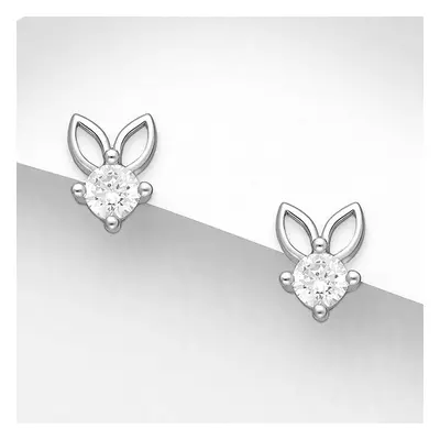 John Greed Signature Silver CZ Rabbit Ears Stud Earrings For Women