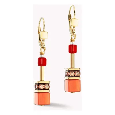 Coeur De Lion Classic GEOCUBE Earrings Gold Red Orange For Women