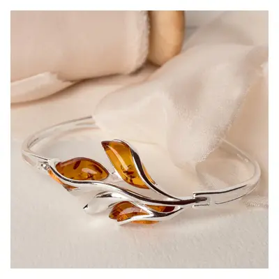 John Greed Tempest Wald Silver Amber Leaf Bud Bangle For Women