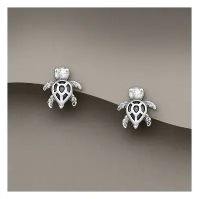 John Greed Tempest Cove Silver Oxidised Turtle Stud Earrings For Women