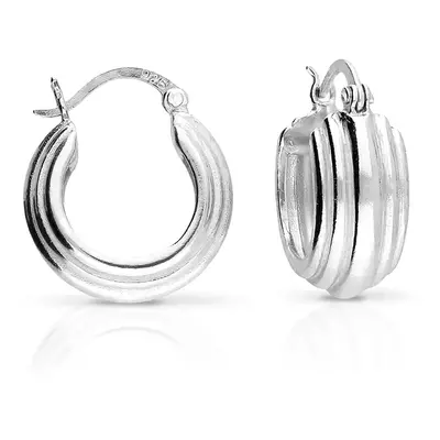 John Greed Signature Silver Chunky Ribbed Hoop Earrings For Women