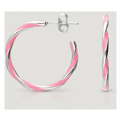 John Greed CANDY Cane Silver Pink Twist Hoop Earrings For Women