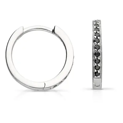 John Greed Signature Silver Black CZ Channel Set Hoop Earrings For Women