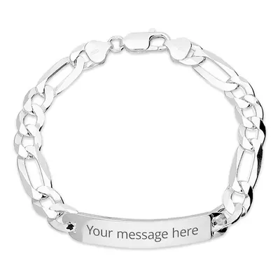 John Greed Signature Silver ID Bar Figaro Curb Chain Bracelet