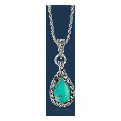 John Greed Signature Silver Marcasite & Turquoise Teardrop Necklace For Women